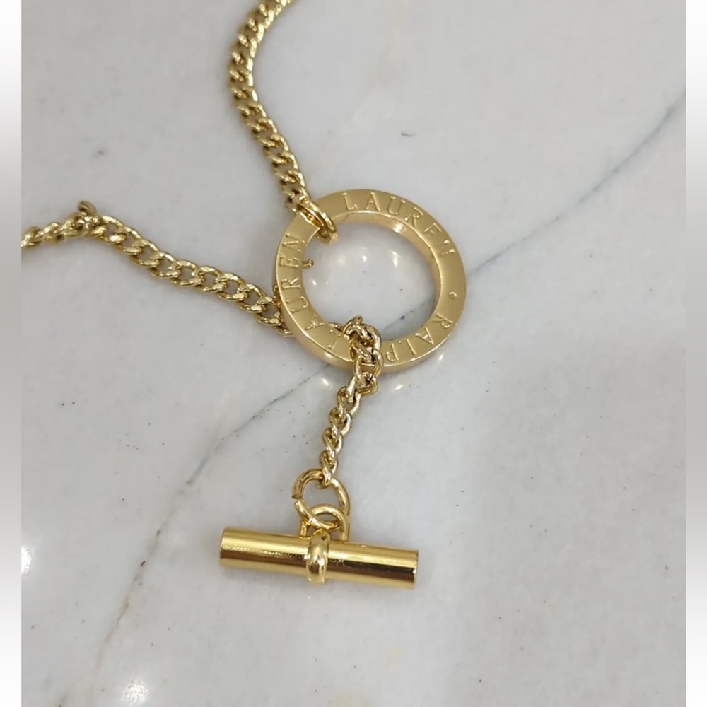 Vintage Ralph Lauren Gold Plated Lariat Belt Chain Toggle Close Gold Tone